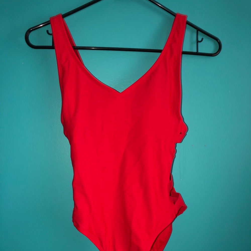 High waisted red one piece